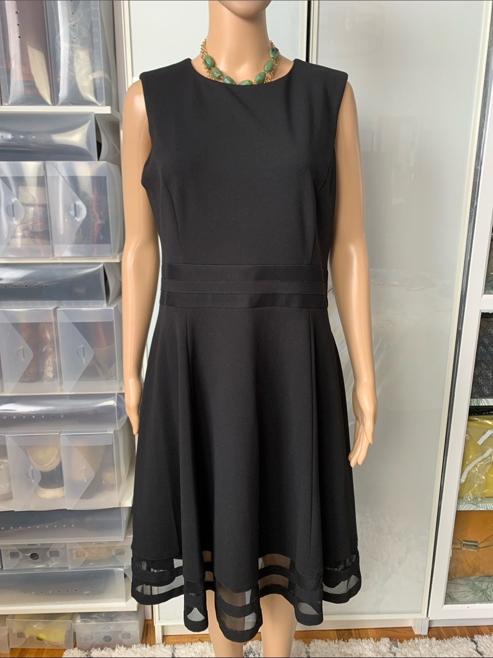 Calvin Klein Black Sleeveless Flared Midi Dress
